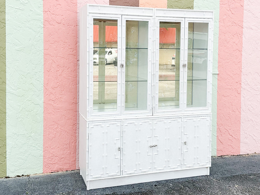 Faux Bamboo Cabinet with Antique Glass