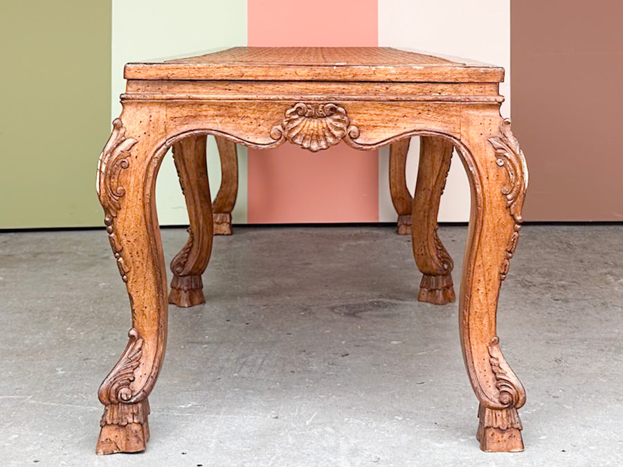 Wood and Cane Shell Motif Bench