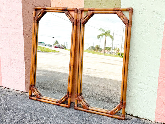 Pair of Drexel Rattan Mirrors