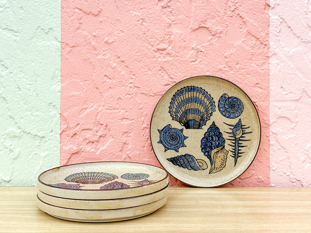 Set of Four Stoneware Shell Plates