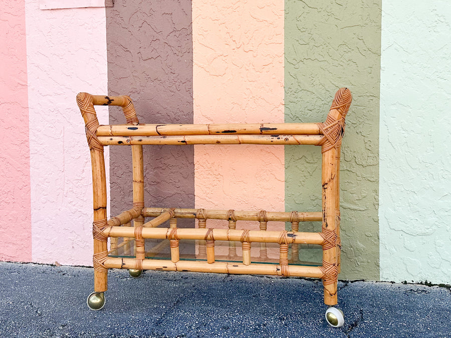 Old Florida Rattan Bar Cart
