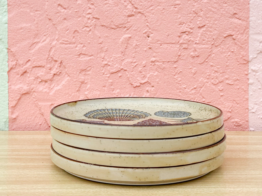 Set of Four Stoneware Shell Plates