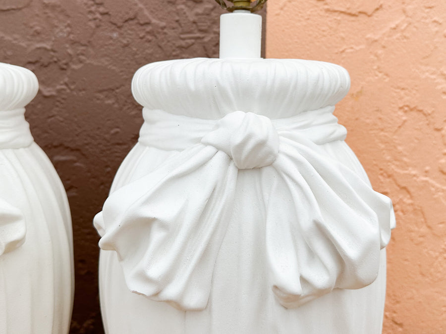 Pair of Sweet Plaster Bow Lamps