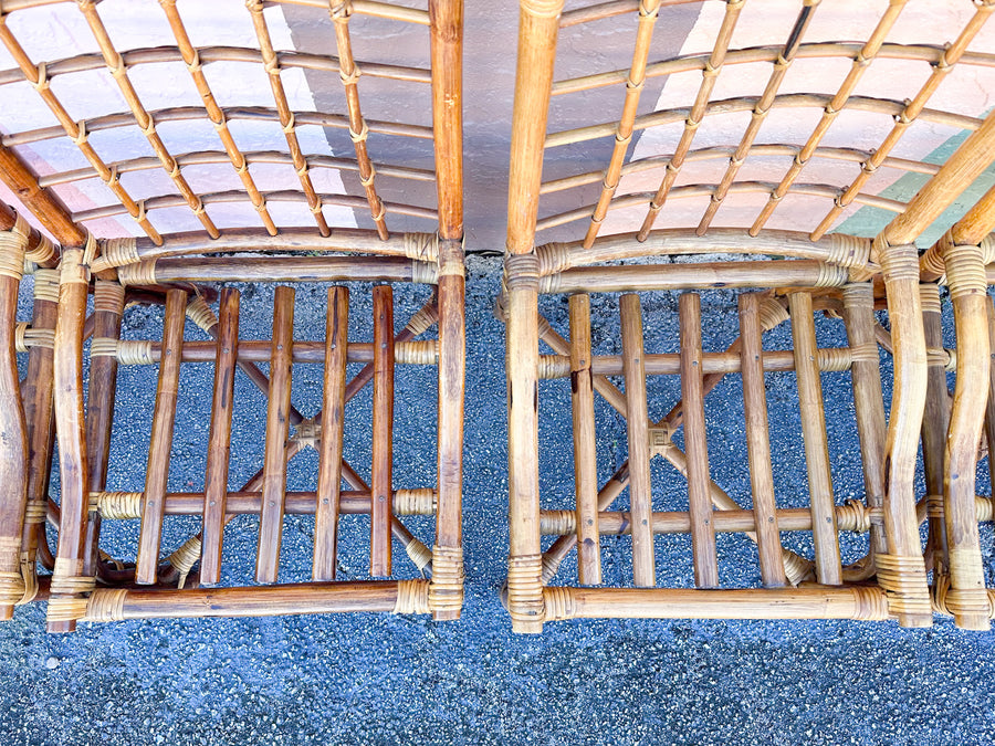 Set of Six Grid Back Rattan Dining Chairs