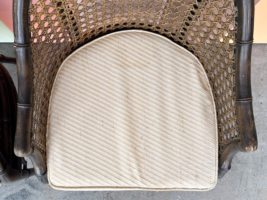 Pair of Handsome Cane and Faux Bamboo Barrel Chairs