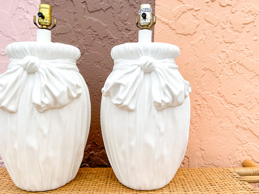 Pair of Sweet Plaster Bow Lamps