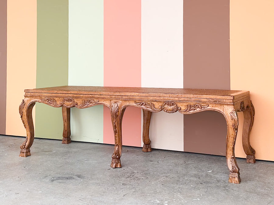 Wood and Cane Shell Motif Bench