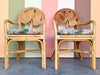 Pair of Island Style Palm Leaf Rattan Arm Chairs
