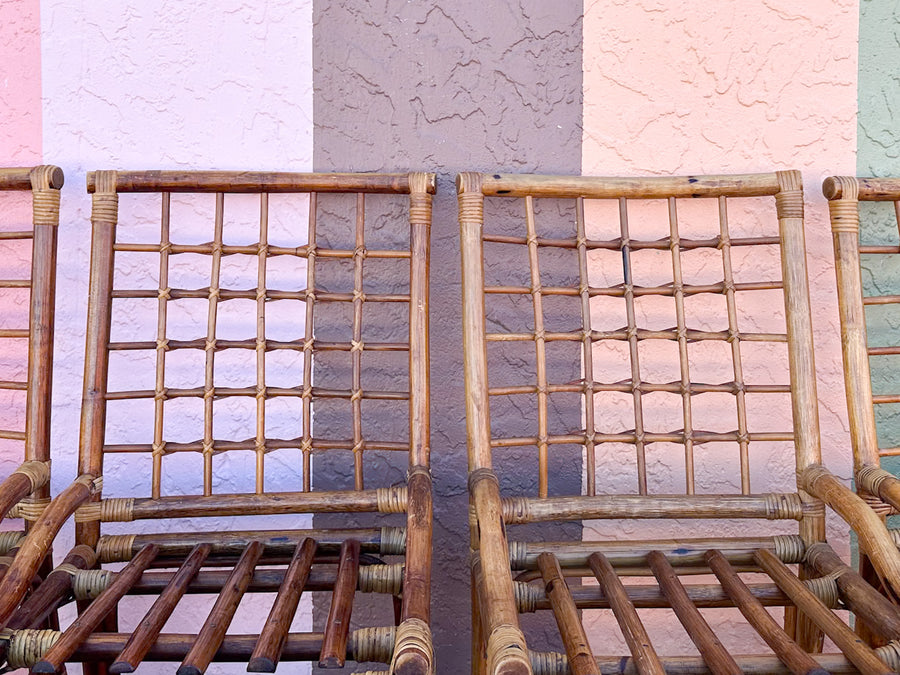 Set of Six Grid Back Rattan Dining Chairs