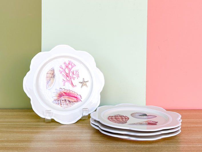 Set of Four Decoupage Shell Plates