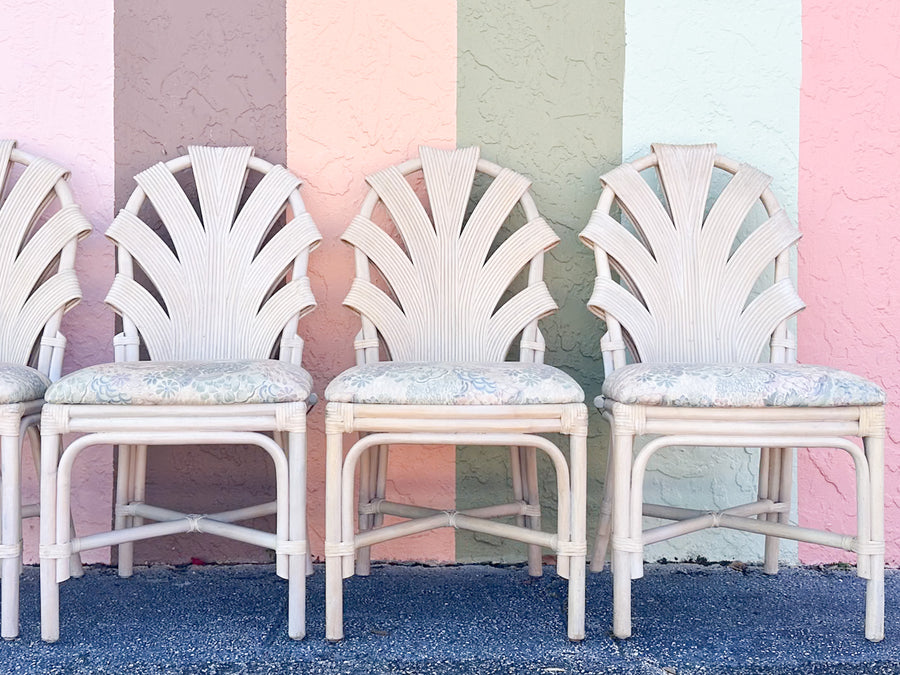 Set of Six Pencil Reed Rattan Dining Chairs