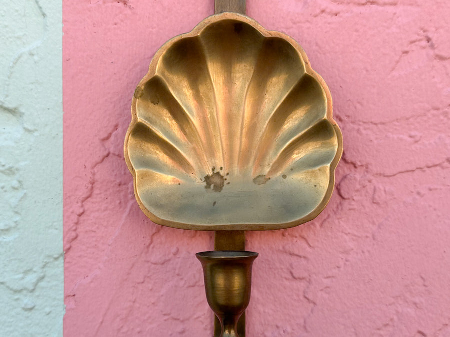 Pair of Brass Shell Wall Candle Holders