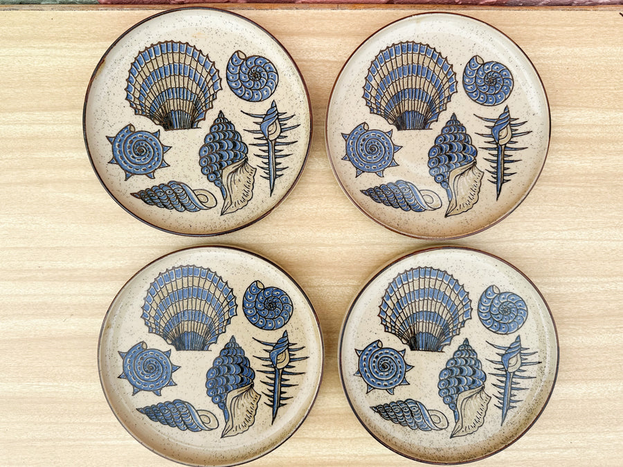 Set of Four Stoneware Shell Plates