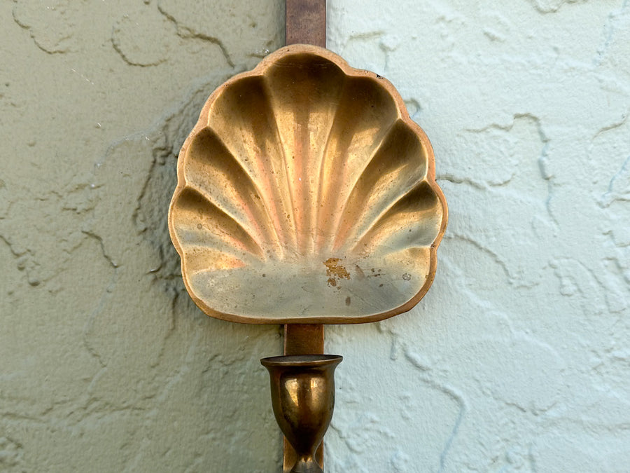 Pair of Brass Shell Wall Candle Holders