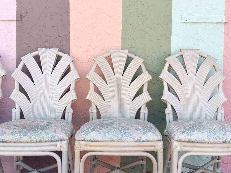 Set of Six Pencil Reed Rattan Dining Chairs