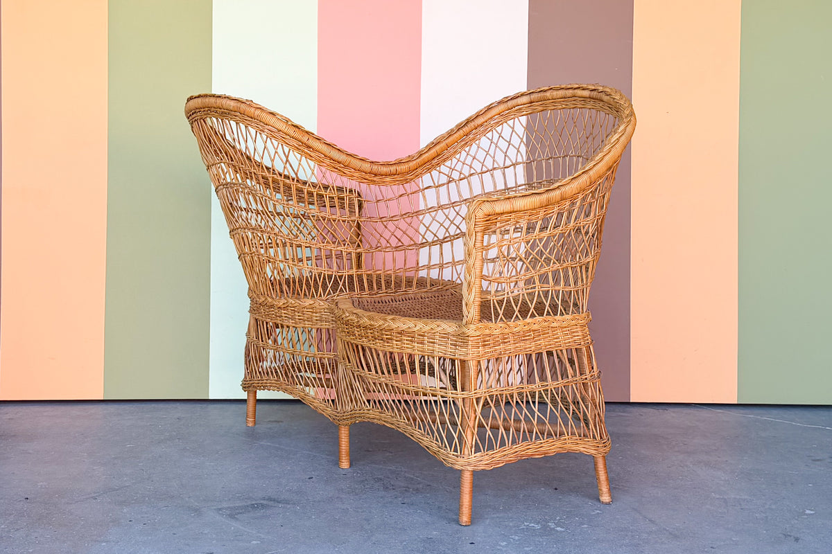 Braided Rattan Kissing Bench