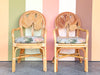 Pair of Island Style Palm Leaf Rattan Arm Chairs