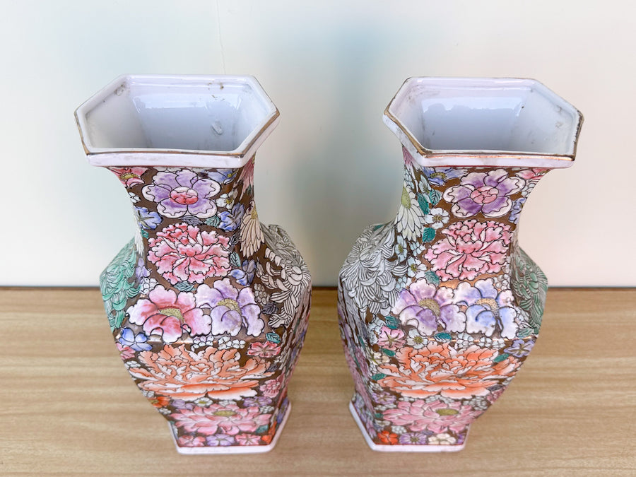 Pair of Colorful Floral Vases