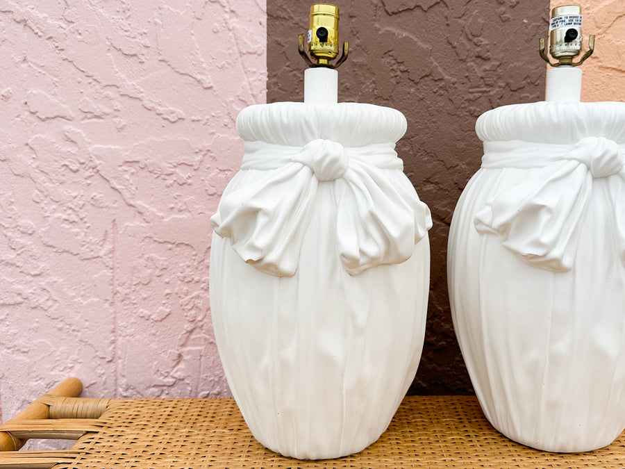 Pair of Sweet Plaster Bow Lamps