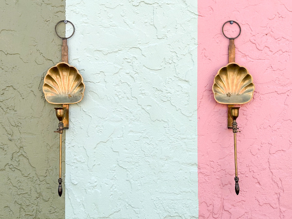 Pair of Brass Shell Wall Candle Holders