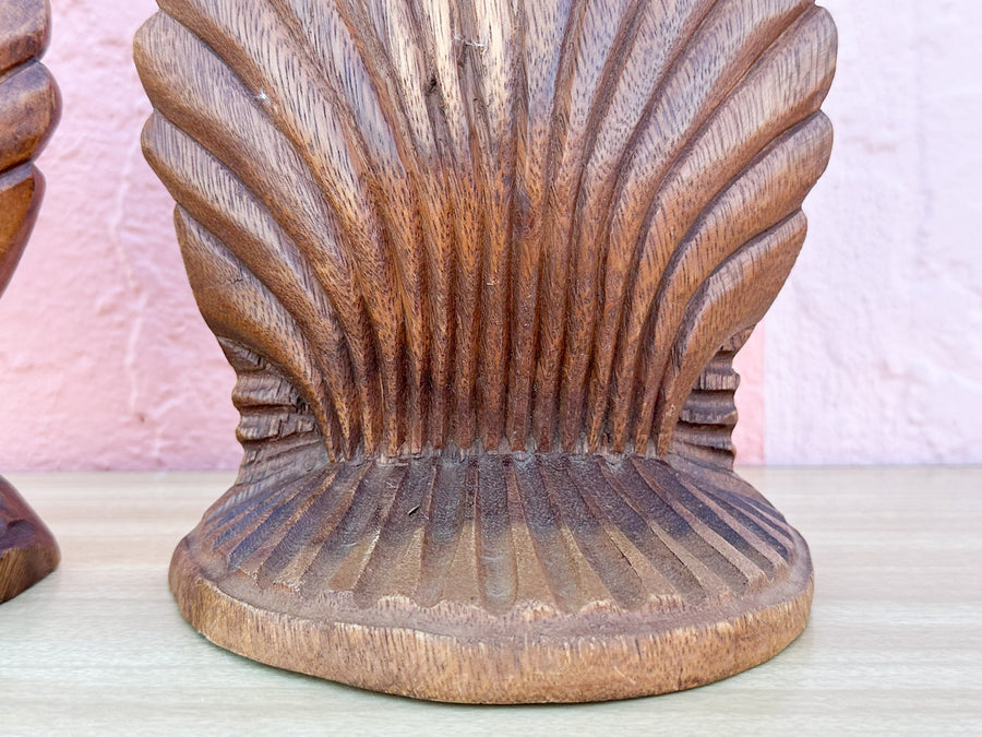 Wood Carved Shell Bookends