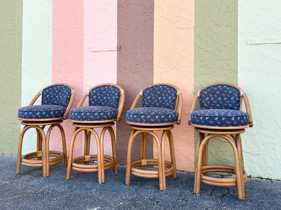 Set of Four Ficks Reed Rattan Counter Stools