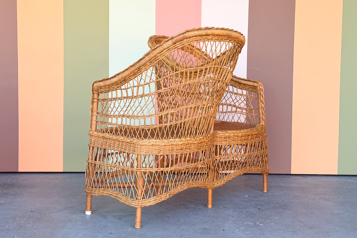 Braided Rattan Kissing Bench