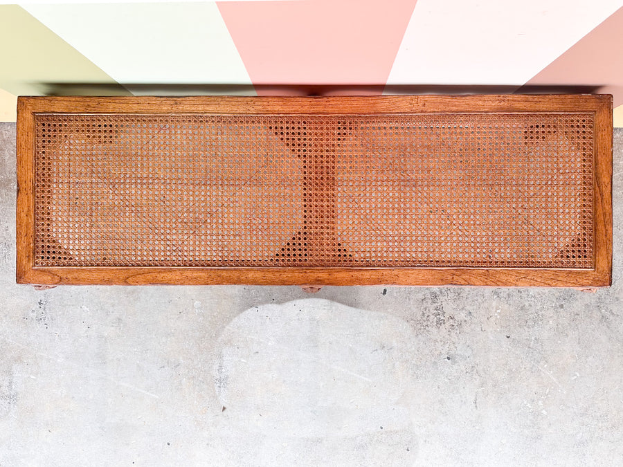 Wood and Cane Shell Motif Bench