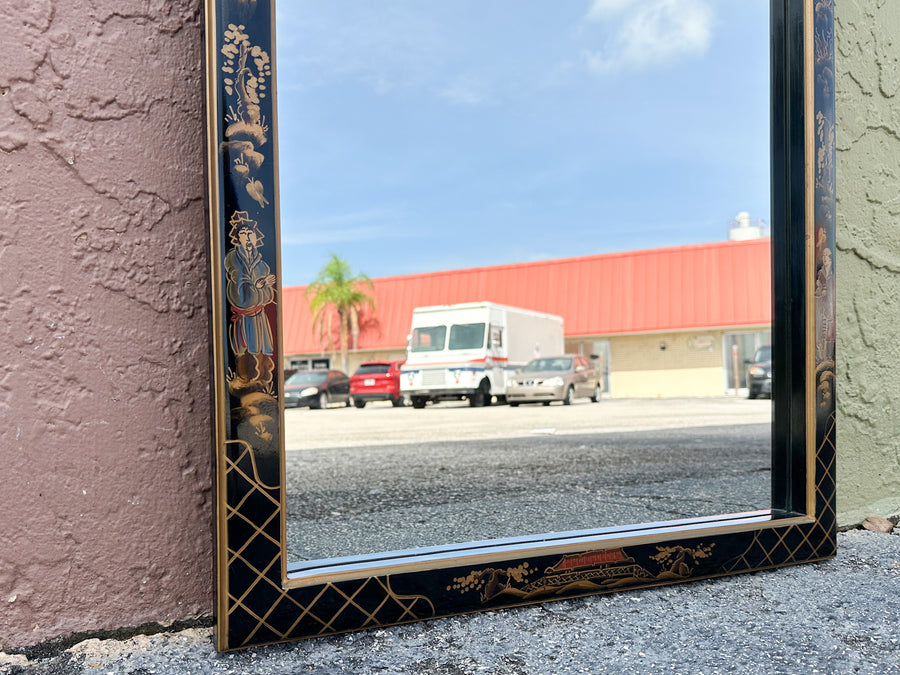 Black Chinoiserie Pagoda Mirror