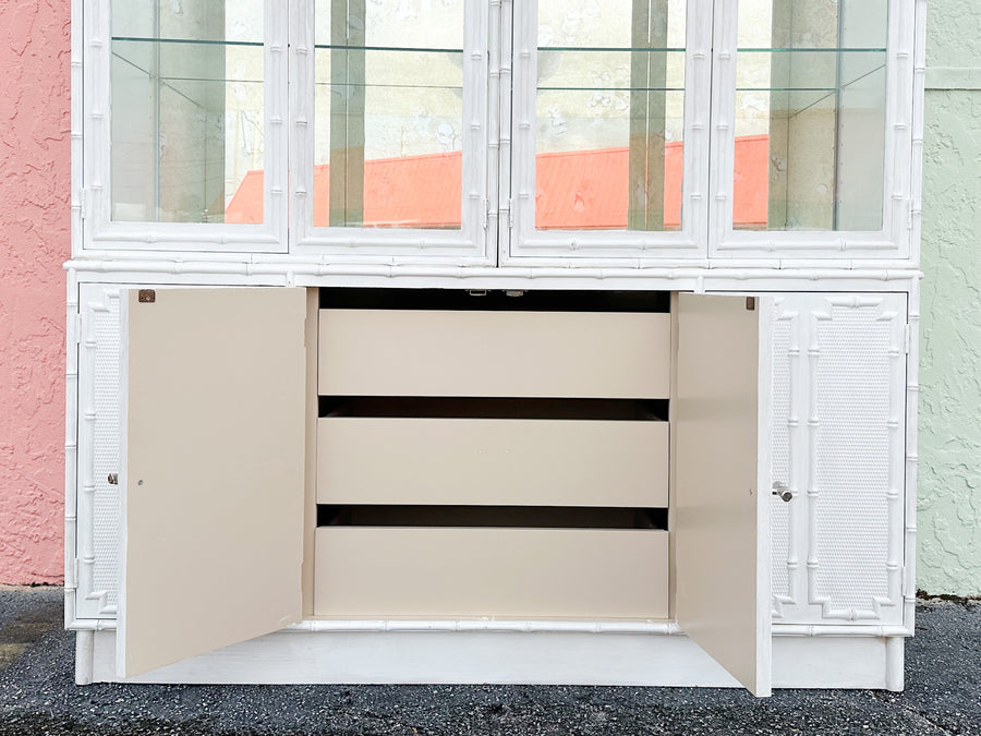 Faux Bamboo Cabinet with Antique Glass