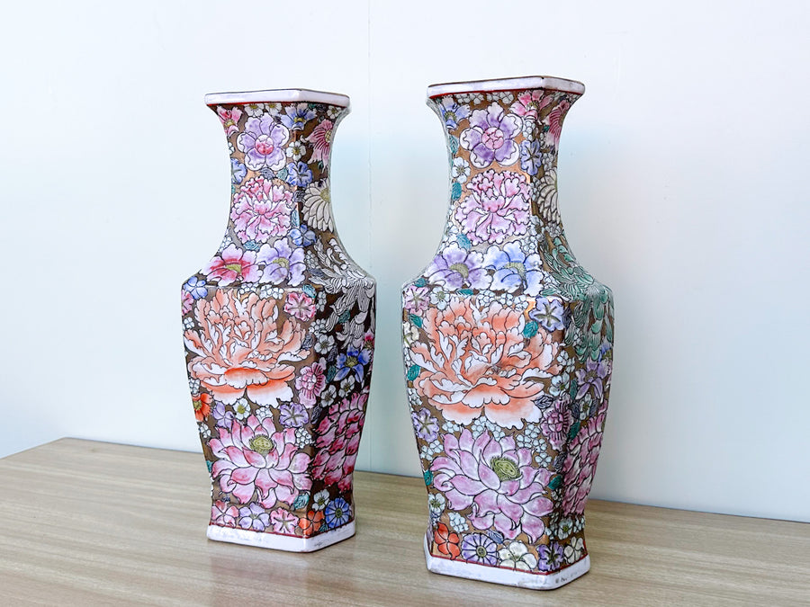Pair of Colorful Floral Vases