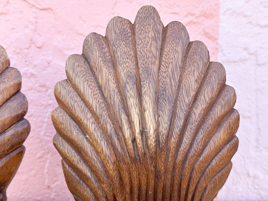 Wood Carved Shell Bookends