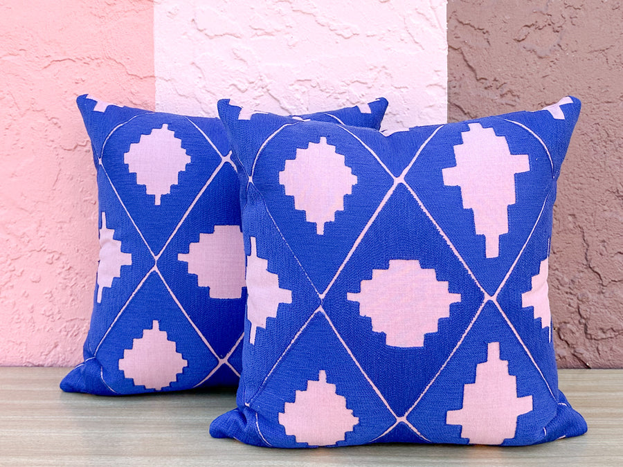 Kips Bay Show House Pair of Pink and Royal Blue Pillows