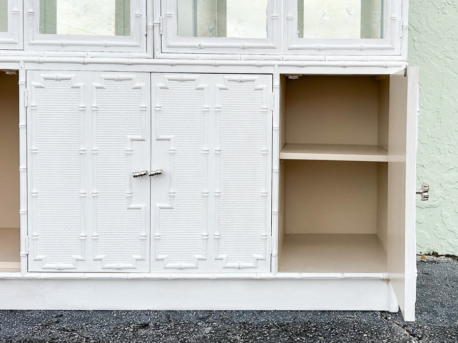 Faux Bamboo Cabinet with Antique Glass