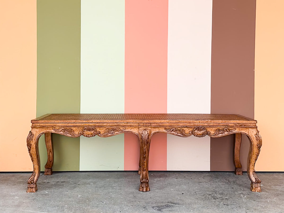 Wood and Cane Shell Motif Bench