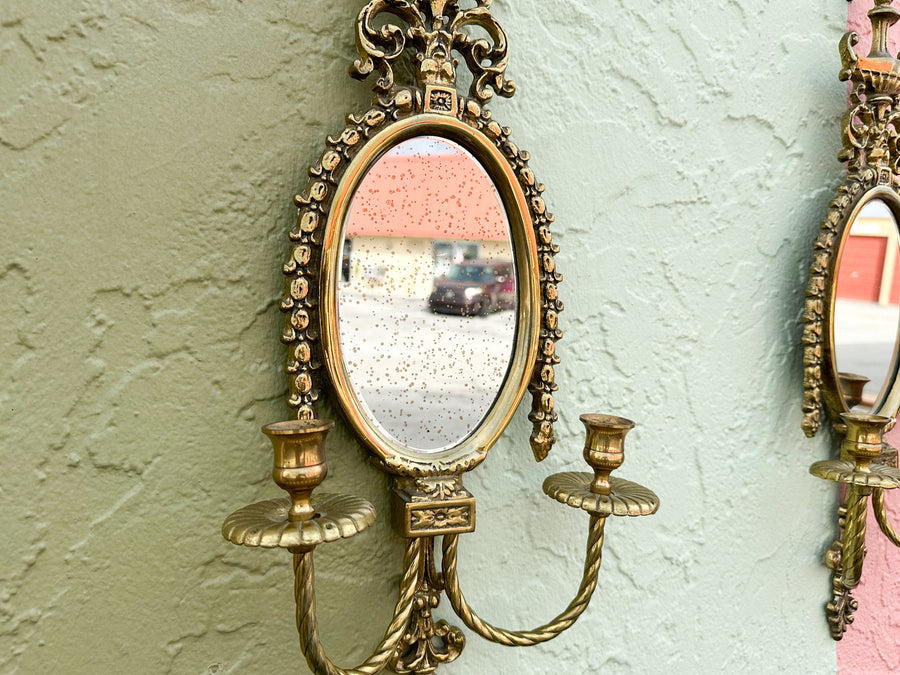 Pair of Brass Mirrored Wall Sconces