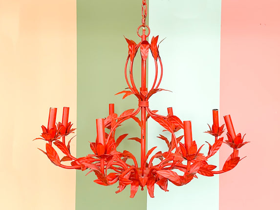 Charming Coral Tole Floral Chandelier