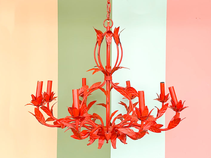 Charming Coral Tole Floral Chandelier