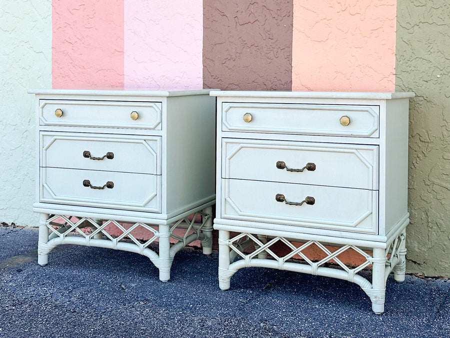 Pair of Ficks Reed Faux Bamboo Nightstands