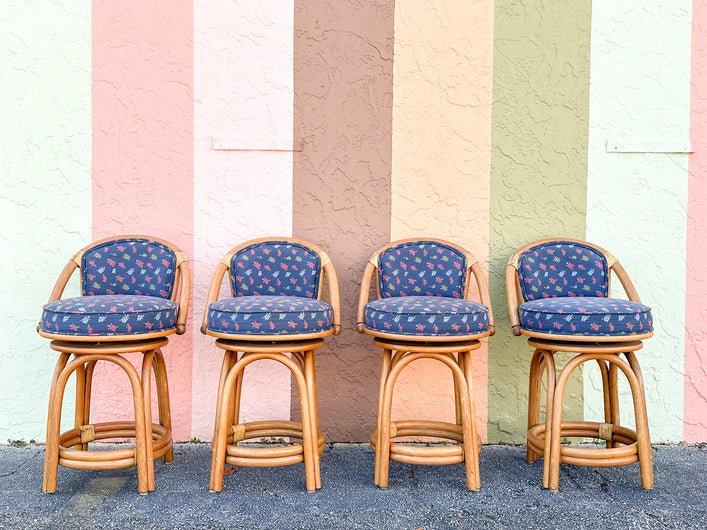 Set of Four Ficks Reed Rattan Counter Stools