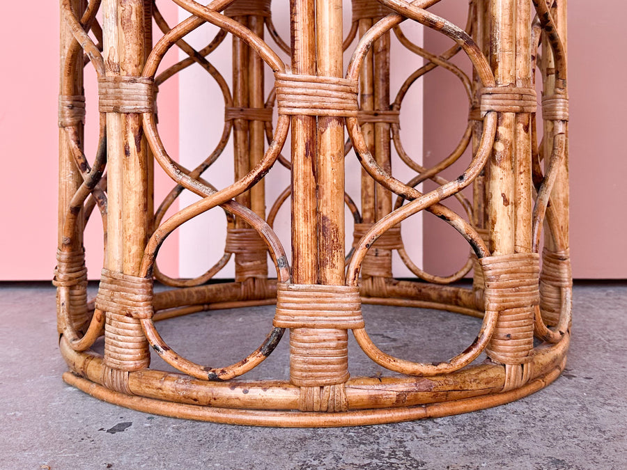 Tortoiseshell Rattan Drum Side Table
