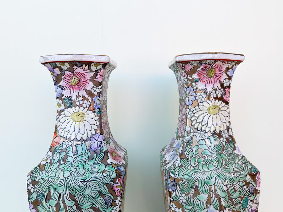 Pair of Colorful Floral Vases