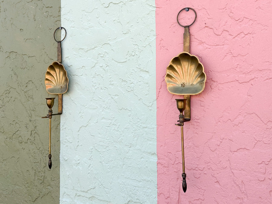 Pair of Brass Shell Wall Candle Holders