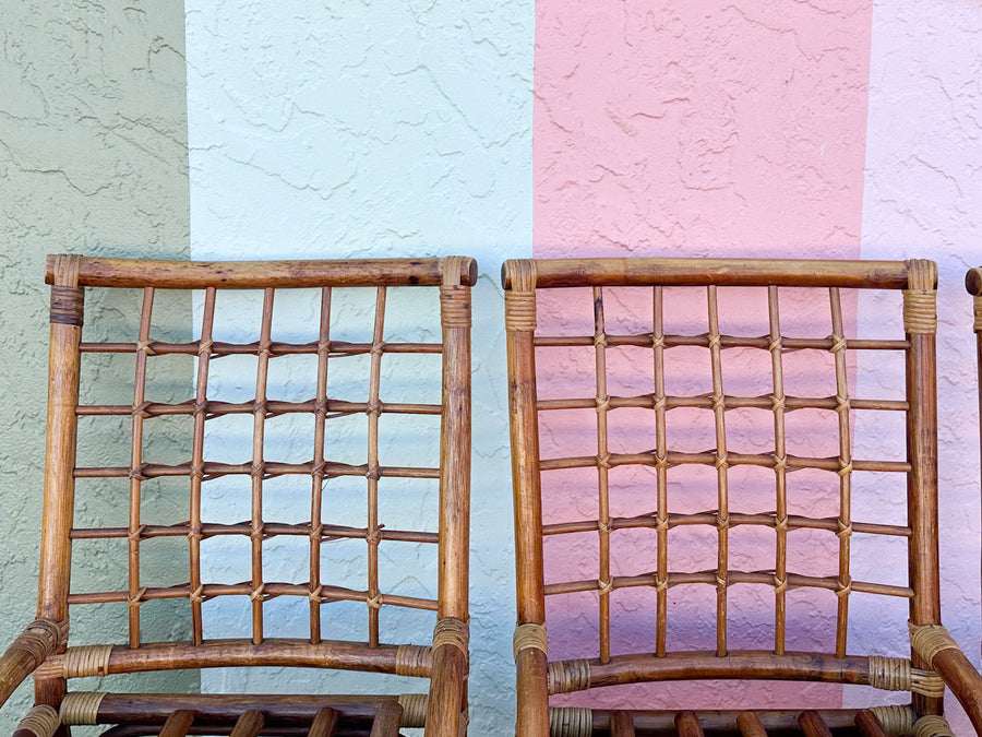 Set of Six Grid Back Rattan Dining Chairs