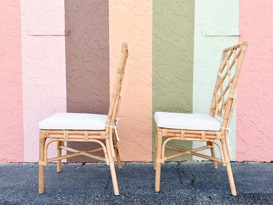 Pair of Modern Rattan Chippendale Side Chairs