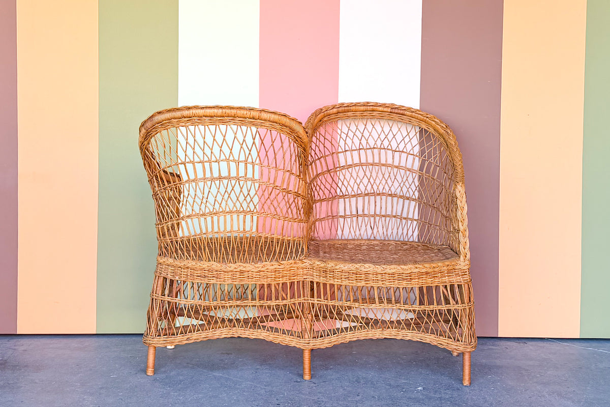 Braided Rattan Kissing Bench