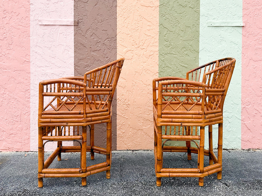Pair of Tortoiseshell Rattan Brighton Style Chairs