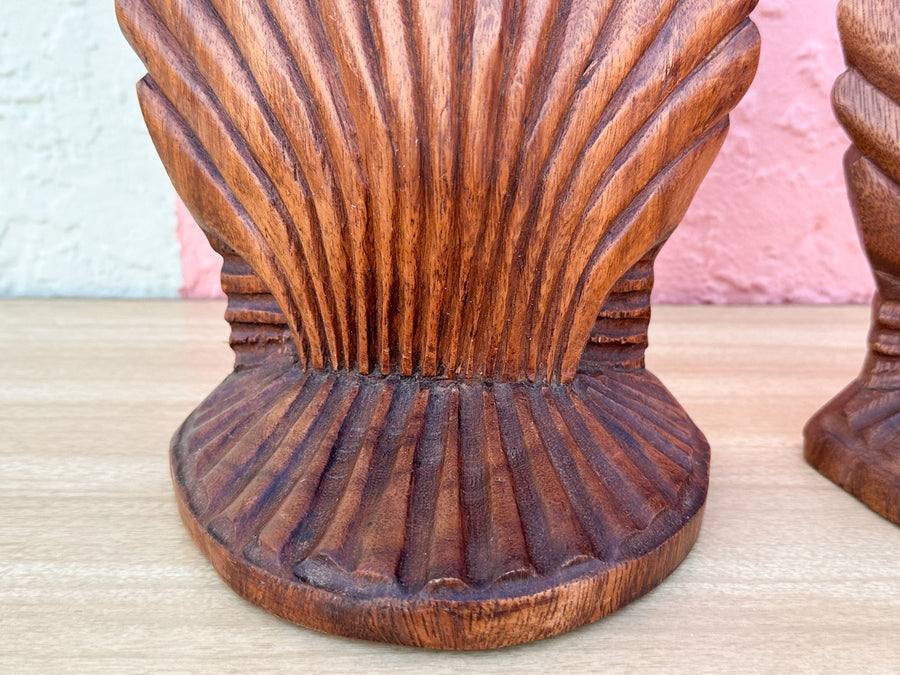 Wood Carved Shell Bookends
