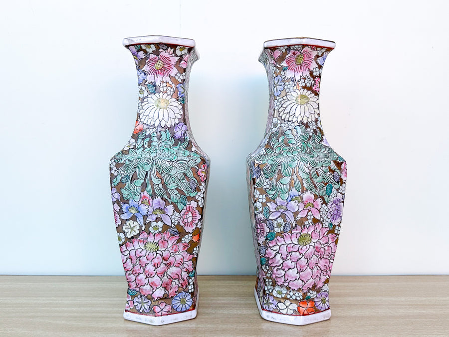 Pair of Colorful Floral Vases