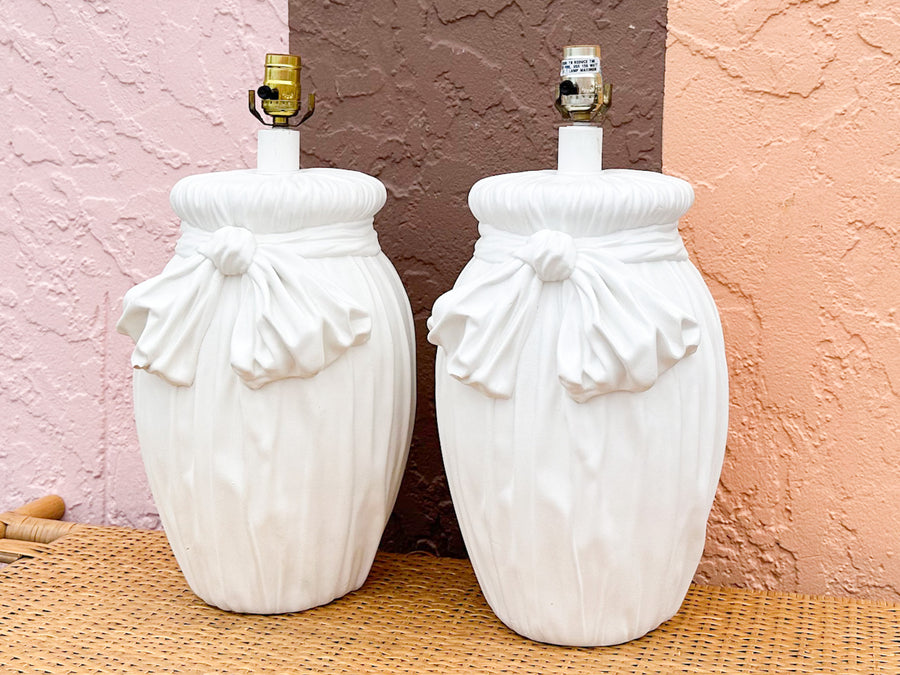 Pair of Sweet Plaster Bow Lamps